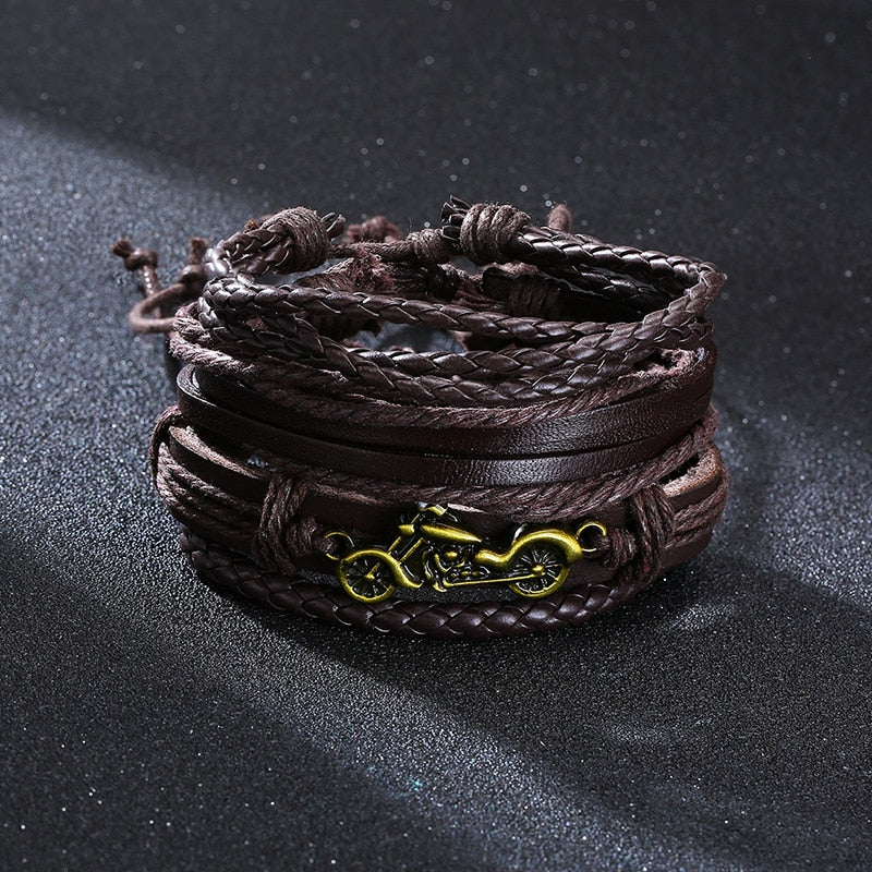 Wood Beads Braided Wrap Leather Bracelets - Great Wood