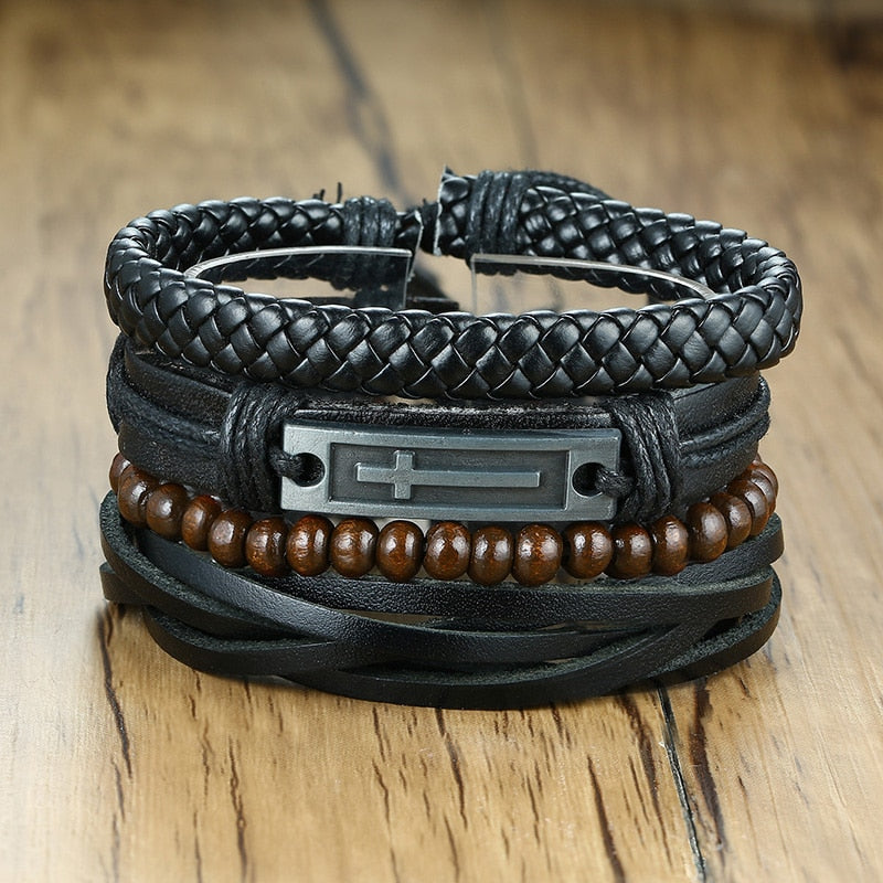 Wood Beads Braided Wrap Leather Bracelets - Great Wood