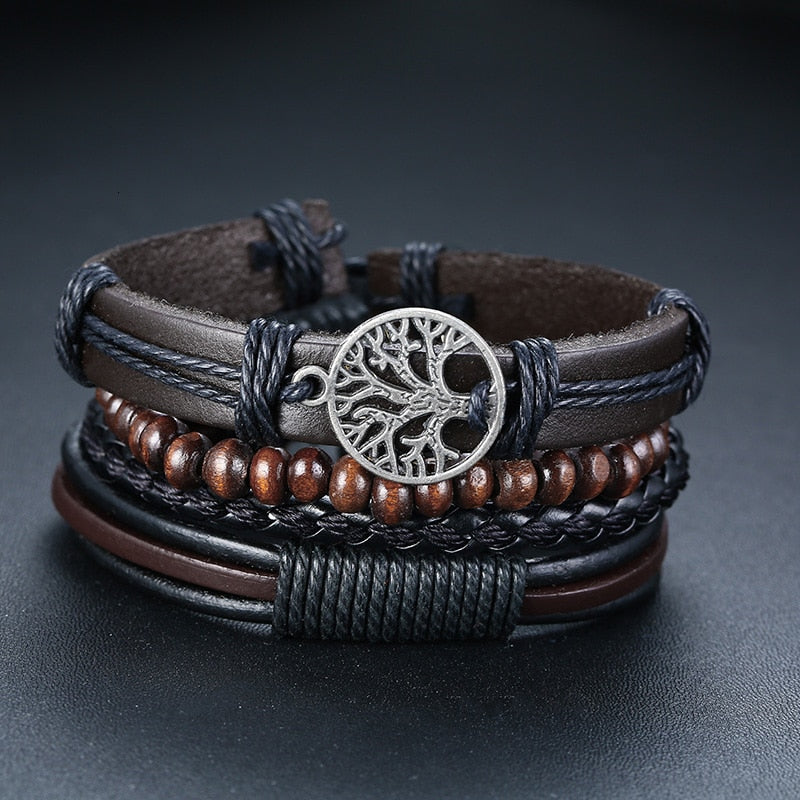 Wood Beads Braided Wrap Leather Bracelets - Great Wood