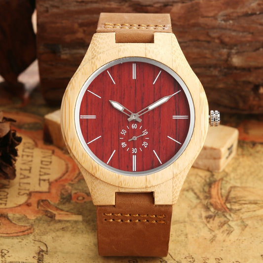 Unique Red Seconds Hand Face Dial Wood Quartz Watch - Great Wood