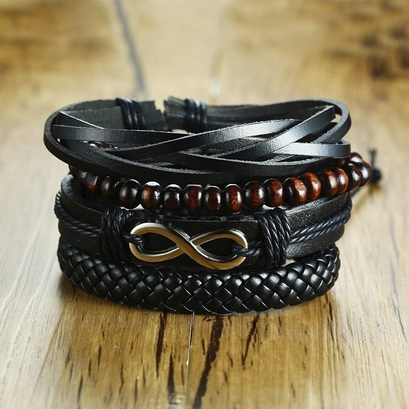 Wood Beads Braided Wrap Leather Bracelets - Great Wood