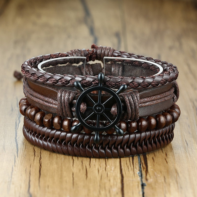 Wood Beads Braided Wrap Leather Bracelets - Great Wood