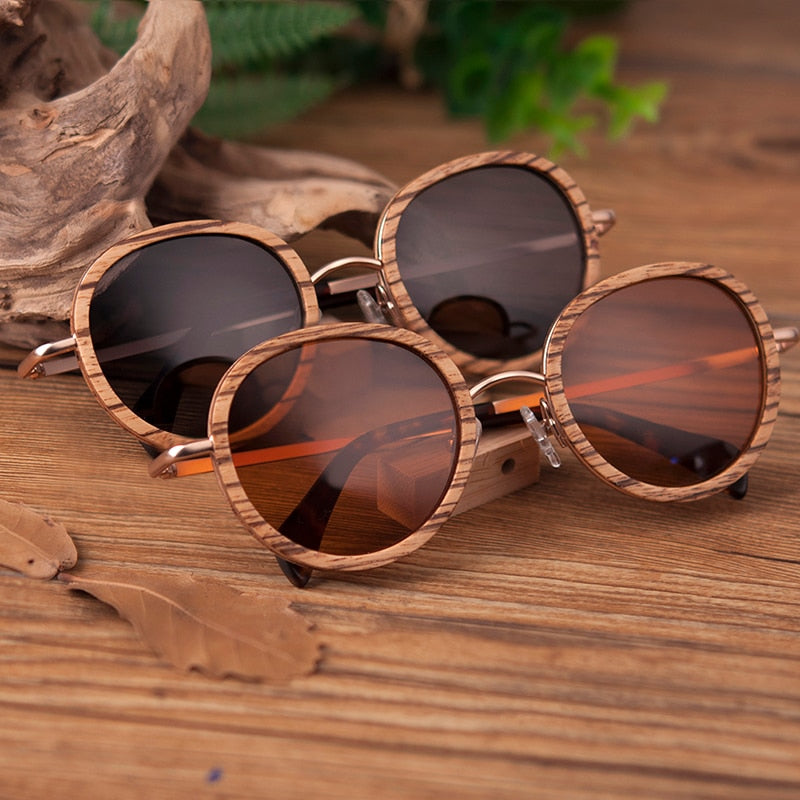 Polarized Temple Retro Sunglasses - Great Wood