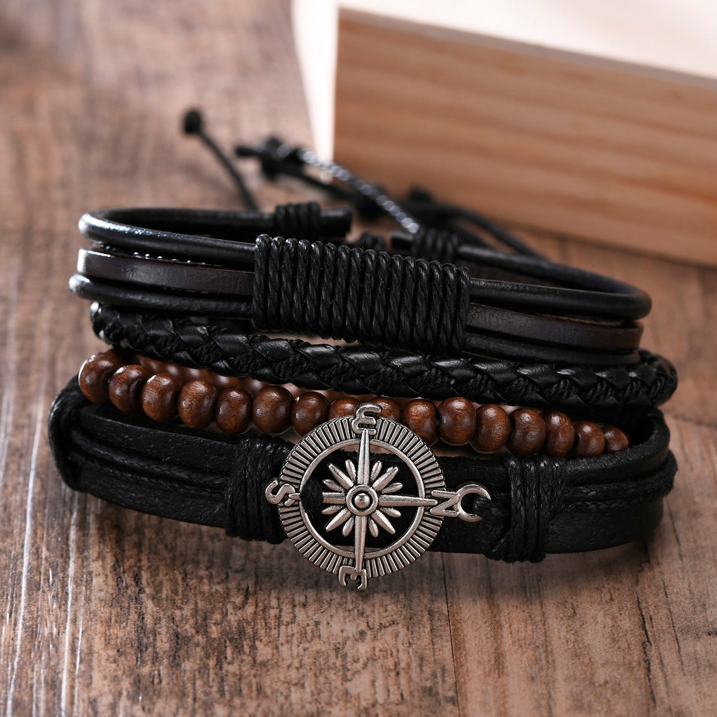 Wood Beads Braided Wrap Leather Bracelets - Great Wood