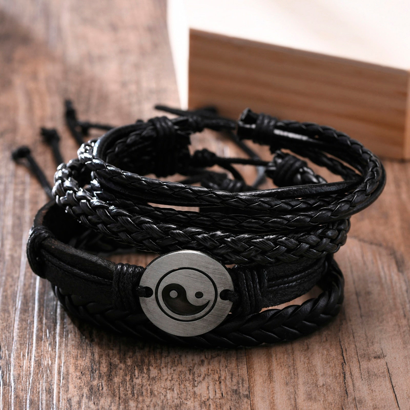 Wood Beads Braided Wrap Leather Bracelets - Great Wood