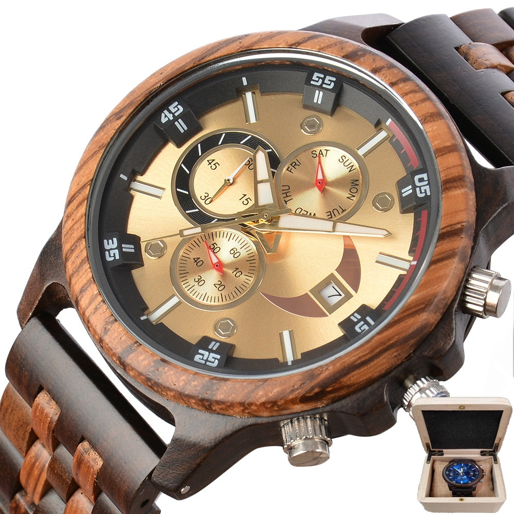 Wooden Luminous Chronograph Wristwatches - Great Wood