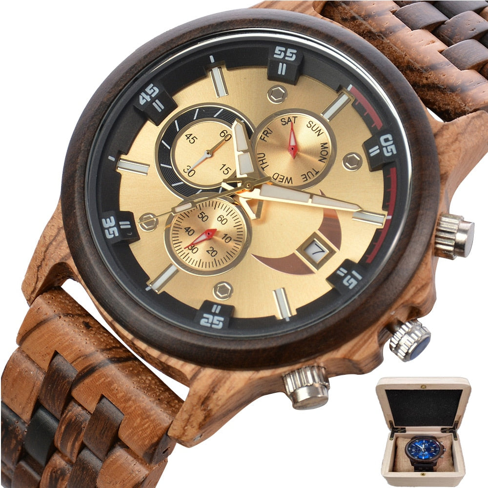 Wooden Luminous Chronograph Wristwatches - Great Wood