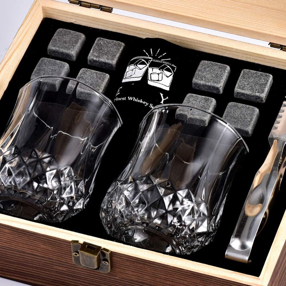 8 Granite Chilling Whisky Rocks 2 Glasses in Wooden Box - Great Wood